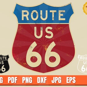 Route 66 American Pride Vintage Road Sign Logo .svg .png Vector Art per progetti digitali e di stampa T-Shirt, tazze da caffè, poster, adesivi