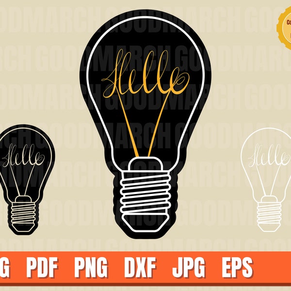 Light Bulb with Hello as filament Funny Art Logo .svg .png Vector for digital & printing projects T-Shirts, Coffee Mugs, Posters, Stickers