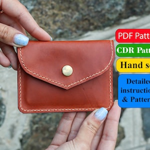 Pattern Mini Leather PDF CDR Pattern Credit Card Holder, Hand Slim Wallet, DIY Mini Pocket Purse Sleeve Card Case, With Detailed Instruction