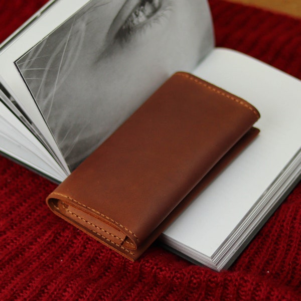 Handmade Leather Long Wallet With Phone Compartment / Bifold Daily Smartphone Purse / Personalized Pouch Bills & Card Slots IPhone Clutch