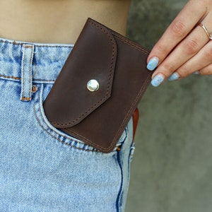Leather Slim ID Holder, Mini Leather Credit Card Wallet, Mini Pocket Leather card holder with a clear plastic window for displaying a card
