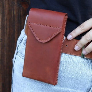 Fondina in pelle personalizzata fatta a mano per smartphone, custodia in vera pelle per iPhone, custodia sottile in pelle personalizzata con passante per cintura