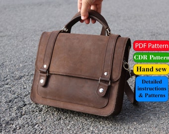 Patrón PDF de cuero para bolso de documentos de hombro/ Plantilla digital/ Patrón CDR/ Instrucción detallada para costura a mano/ Bolso de cuero DIY hecho a mano