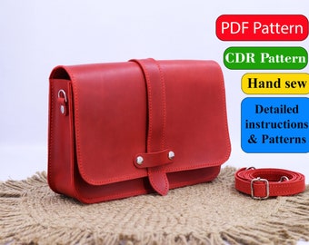 Patrón CDR/ PDF de cuero Diy para bolso de hombro pequeño hecho a mano/ Esquema de plantilla digital/ PDF o archivo Corel Draw/ Secuencia de instrucciones de patrón