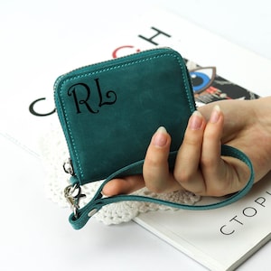 Genuine Leather Zippered Wallet With a Wrist Strap, Mini Zippered Wristlet Purse, Women's Small Wallet, Handmade Leather Wrist Strap Purse