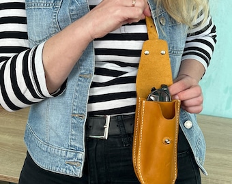 Personalized Double Glasses Case - Crazy Horse Leather, Belt Clip Sunglasses Holder, Two Spectacles Pouch