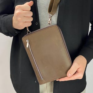 Genuine Leather Messenger Bag For Men, Crossbody Double Phone Wallet Bag: Crazy Horse Leather, RFID, Handmade, Personalized Men's Shoulder Purse