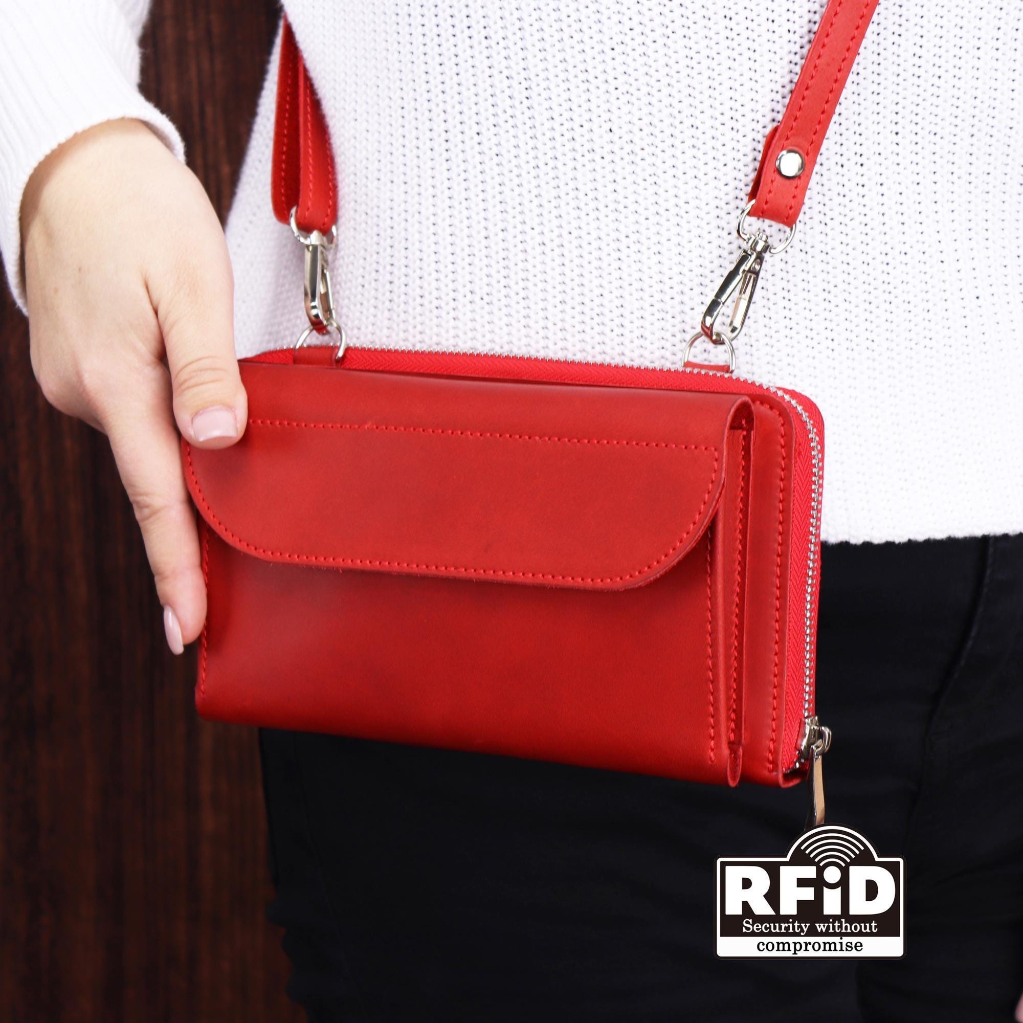 Handmade Crazy Horse Leather Crossbody iPhone Wallet: RFID