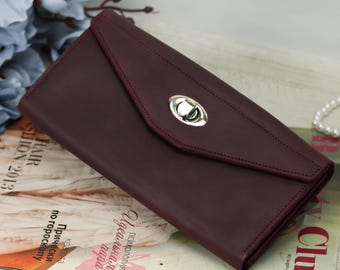 Handmade Leather Clutch with Lock: Flap Closure Evening Bag, Vintage Cowhide Wallet - RFID Blocking