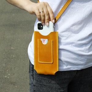 Leather Phone Case Neck Etsy