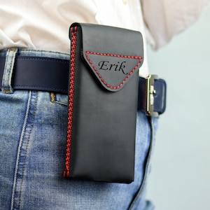 Natural Leather Mobile Phone Case with Leather Belt Loop, Custom Size Case for iPhone 15, 16, 17 Pro, Max, Handmade Leather Holster For Belt