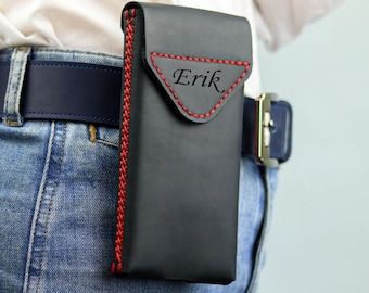 Natural Leather Mobile Phone Case with Leather Belt Loop, Custom Size Case for iPhone 15, 16, 17 Pro, Max, Handmade Leather Holster For Belt