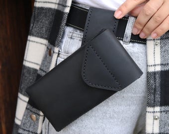 Custom Leather Phone Holster – Hand-Stitched Crazy Horse Belt Pouch
