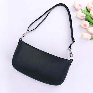Naturleder Crossbody Lange Hobo-Tasche mit Schultergurt, personalisierte Reißverschluss-Geldbörse gebogene Form., Handgemachte Leder Handfreie kleine Tasche