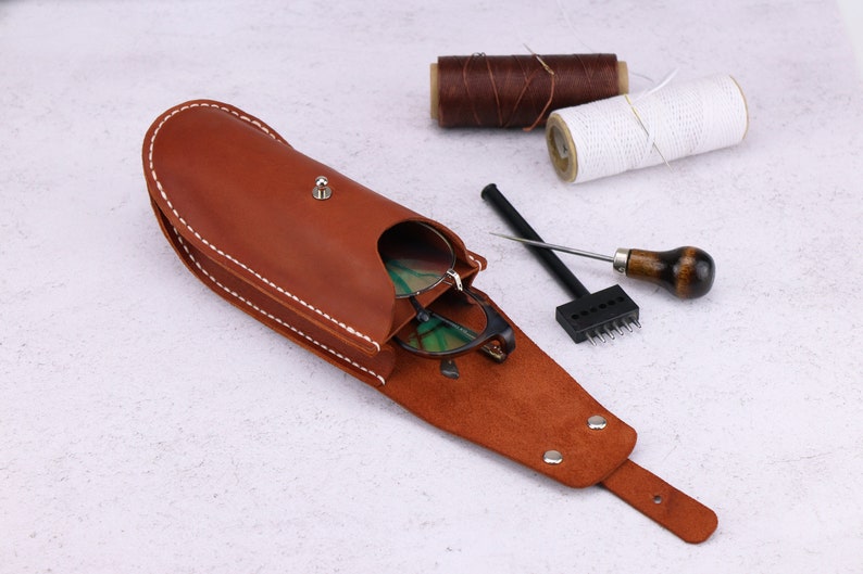 Double Handmade Leather Glasses Case / Personalized Sunglasses Holster On Belt Clip / Customized Eyeglasses Cases / Minimalist Glasses Cover image 5