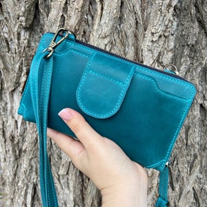 Handmade Genuine Leather Crossbody Phone Wallet, Leather Bag & iPhone 16 Pro Purse For Cash With 20 Card Slot, Leather Shoulder Wallet Purse