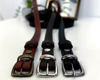 Thin Crazy Horse Leather Belt for Women, Custom Size, 5/8 inch wide, Skinny Dress Belt