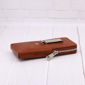 Handmade Leather Smartphone Holster: Zip Case with Belt Clip, Personalized image 13