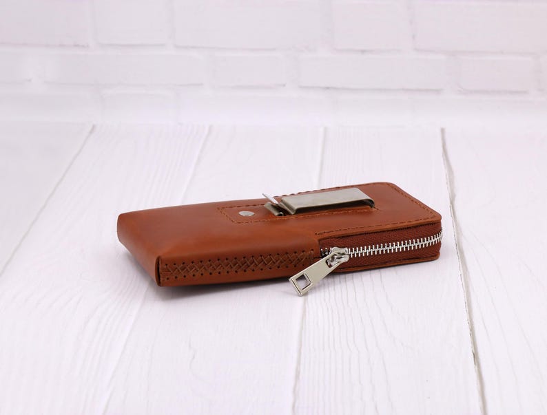 Handmade Leather Smartphone Holster: Zip Case with Belt Clip, Personalized image 13