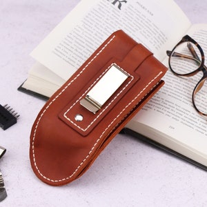 Double Handmade Leather Glasses Case / Personalized Sunglasses Holster On Belt Clip / Customized Eyeglasses Cases / Minimalist Glasses Cover image 3