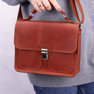 Handmade Leather Documents Briefcase /Small Top Handle Bag / Brown Shoulder Handbag / Mini Leather Satchel Bag / Personalized Crossbody Bag image 6