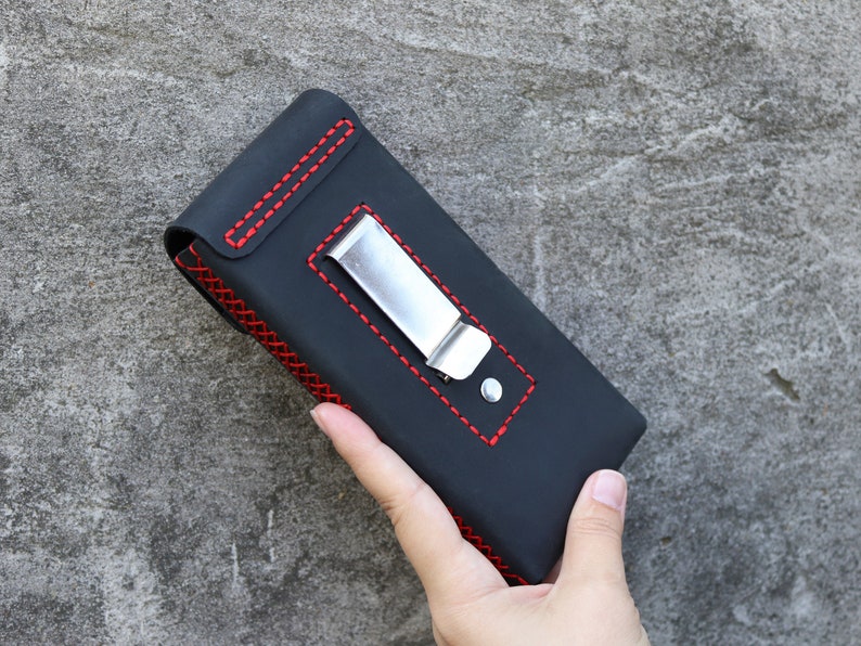 Handmade Leather Holster With Belt Metal Clip/Leather Case For iPhone 11/12/13/14/15/ Plus/ Pro/Max/Personalized Android Phone Leather Cover image 3