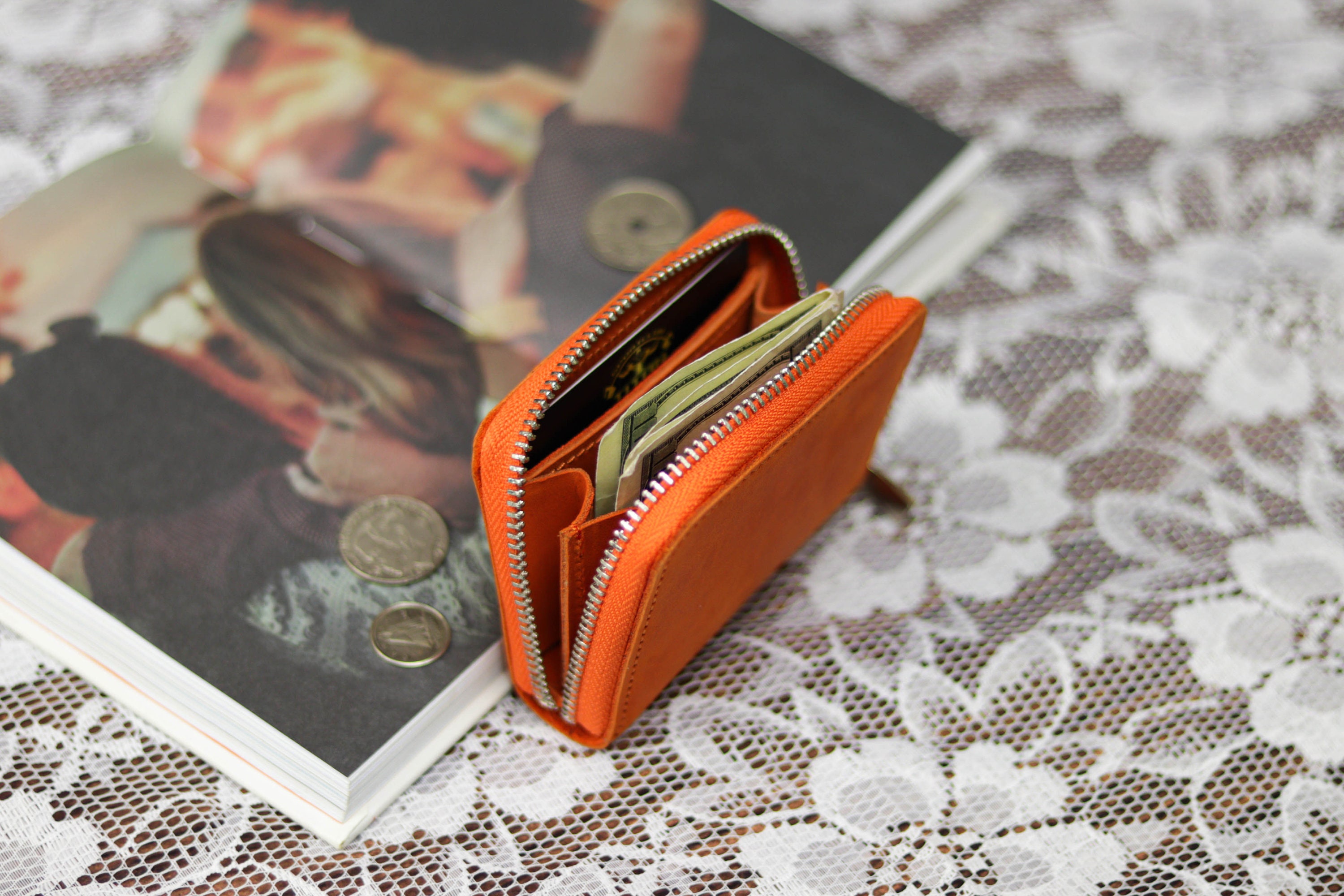 Genuine Leather Purse With Belt Loop/ Small Zip-around Genuine Leather Purse With Belt Loop/ Small Zip-around