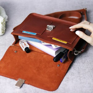 Handmade Leather Documents Briefcase /Small Top Handle Bag / Brown Shoulder Handbag / Mini Leather Satchel Bag / Personalized Crossbody Bag image 3