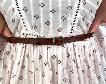 Narrow Leather Belt With Antique Buckle : 15 mm Wide, Crazy Horse Leather, Custom Size
