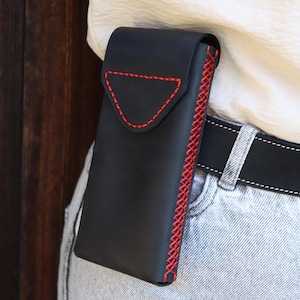 Handstitched Leather Custom Size iPhone Case With Belt Metal Clip, Personalized Leather Belt Cover Leather Holster Case for Carrying on Belt