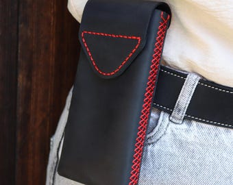 Handstitched Leather Custom Size iPhone Case With Belt Metal Clip, Personalized Leather Belt Cover Leather Holster Case for Carrying on Belt