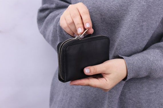 Zip Coin Pouch in Black Leather