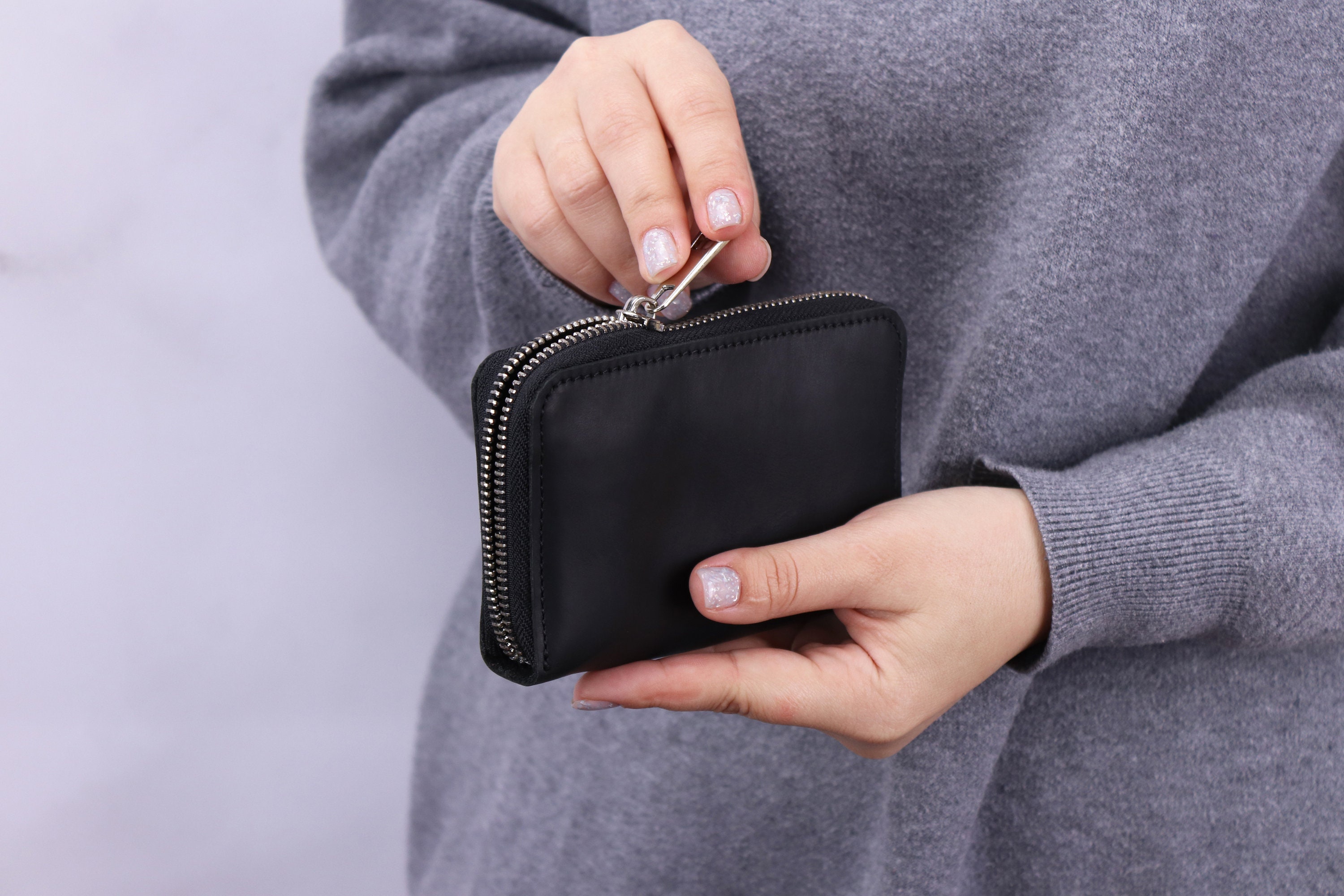 Engraved Genuine Leather Zip Around Mini Wallet, Leather Engraved Genuine Leather Zip Around Mini Wallet, Leather