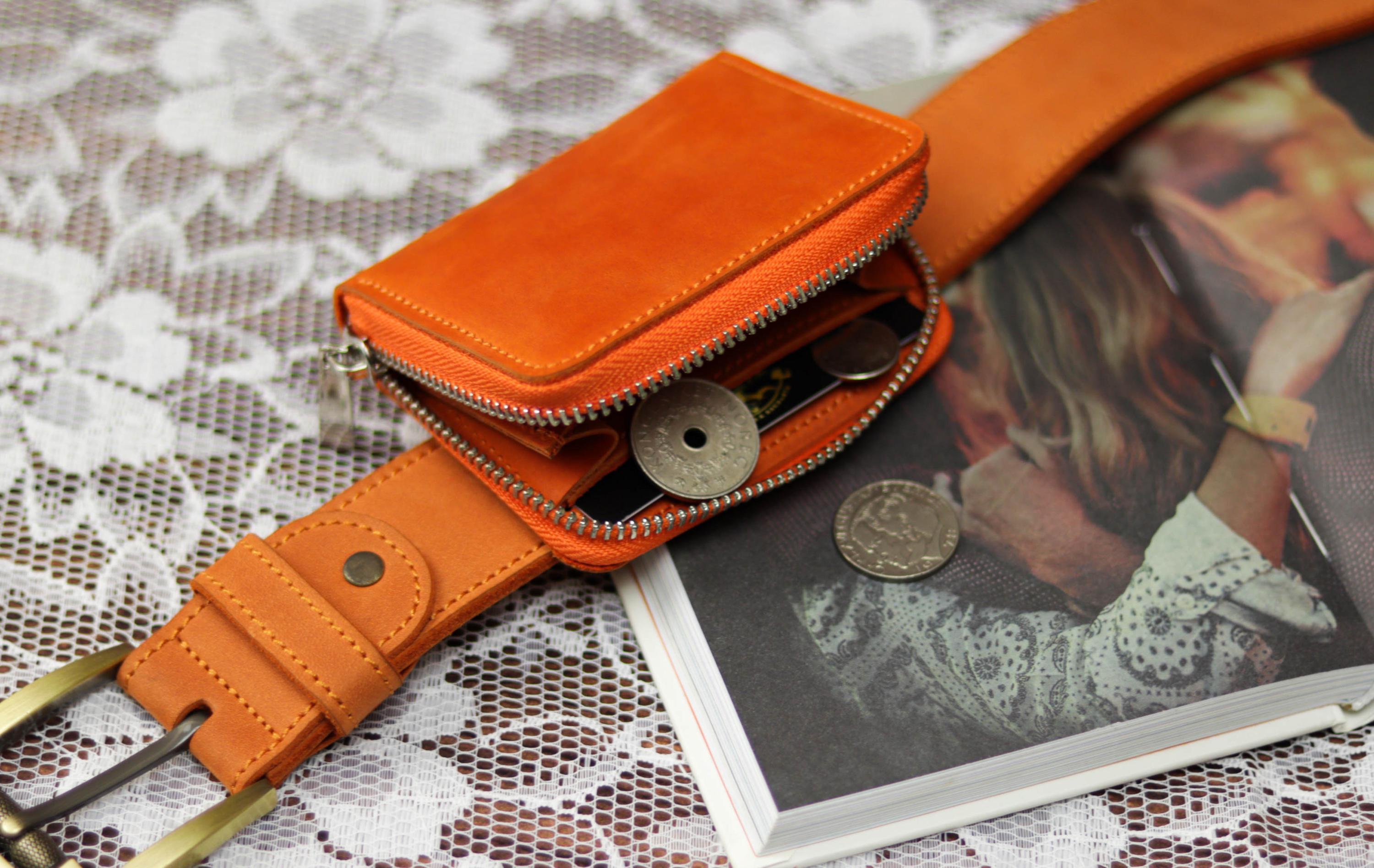 Genuine Leather Purse With Belt Loop/ Small Zip-around Genuine Leather Purse With Belt Loop/ Small Zip-around