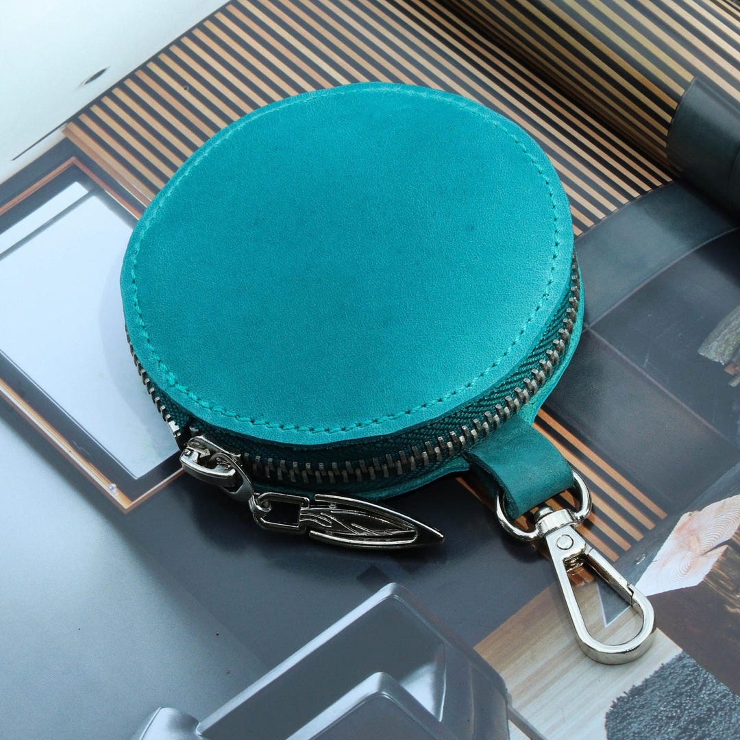 Personalized Leather Coin Purse: Round Zipper Pouch, Earbud Holder