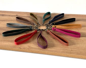 Handmade Crazy Horse Leather Wrist Strap with Swivel Hook, Additional Removable Wristlet Strap
