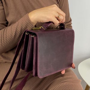 Vintage Leather Flap Crossbody Bag, Leather Top Handle Small Bag, Timeless Chic Leather Flat Surface Handbag, Handmade Leather Shoulder Bag