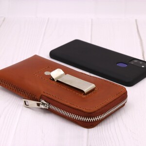 Handmade Leather Smartphone Holster: Zip Case with Belt Clip, Personalized image 14