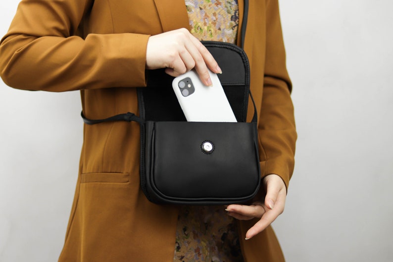 Leather Small Crossbody Bag/ Half Round Shoulder Bag/ Blue&orange