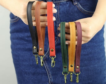 Detachable Leather Wrist Strap / Hand Strap Accessory / Short Strap for Purse With Brass Color Carabiner / Wrist Strap Replaceable