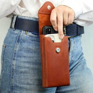 Double Leather Phones Holster/ Cell Phone Case With Belt Loop/ Cover ...