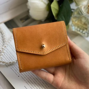 Trifold Genuine Leather Mini Wallet, Pocket Cash & Credit Card, Leather Small Wallet With Zip Coins Pocket, Compact Personalized Small Purse