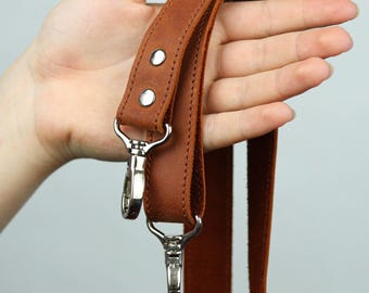 Handmade Crazy Horse Leather Detachable Strap: Adjustable Crossbody Purse Replacement, 1" wide, Silver Color