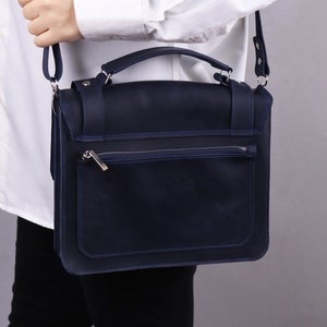 Petite serviette en cuir avec bandoulière/ sacoche à poignée supérieure pour homme/ sac messager bleu/ sac à bandoulière en cuir/ sac à bandoulière pour documents image 3