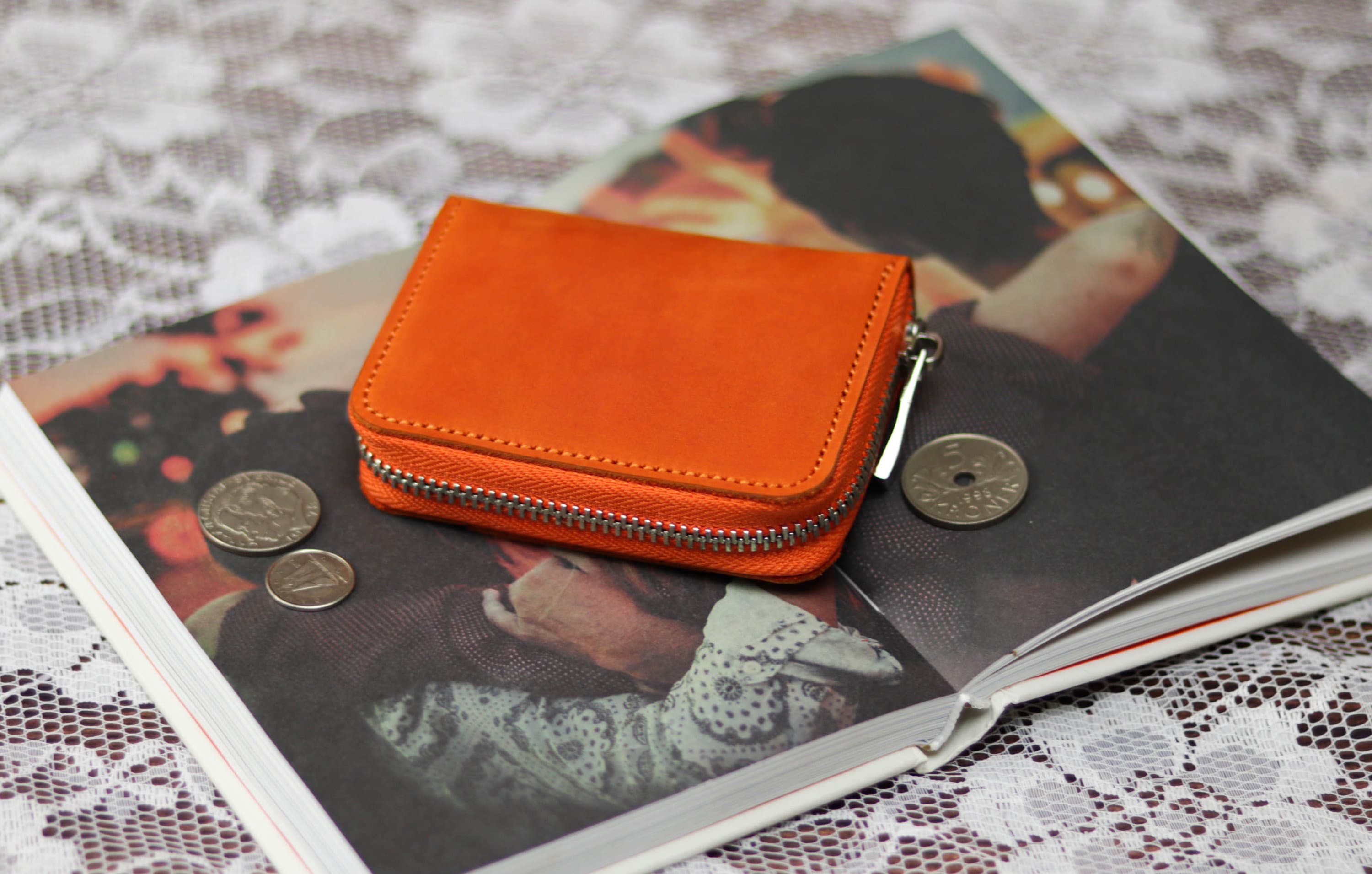 Genuine Leather Purse With Belt Loop/ Small Zip-around Genuine Leather Purse With Belt Loop/ Small Zip-around