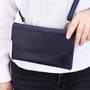 Genuine Leather Crossbody Wallet Bag, Small Handmade Purse Bag for iPhone, Shoulder Travel Wallet, Mini Clutch With Butterfly & Coin Pocket