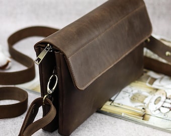 RFID Handmade Leather Crossbody Bag: Personalized Travel Shoulder Pouch With Zipper & Card Slots