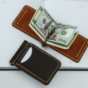 Handmade Leather Money Clip, Personalized Money Metal Clip, Leather Credit Card Wallet, Small Pocket Purse, Hand Men's Pocket Wallet for ID