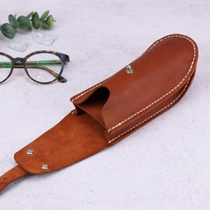 Double Handmade Leather Glasses Case / Personalized Sunglasses Holster On Belt Clip / Customized Eyeglasses Cases / Minimalist Glasses Cover image 4