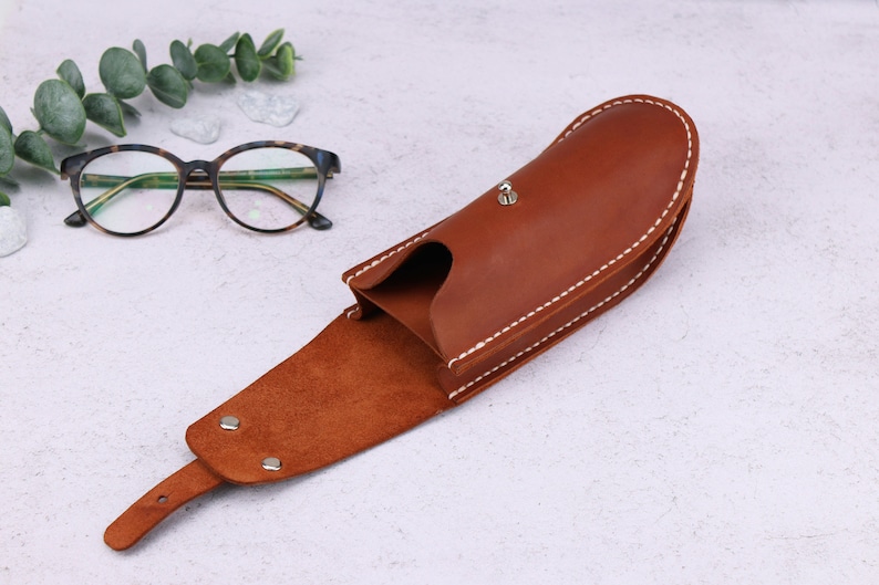 Double Handmade Leather Glasses Case / Personalized Sunglasses Holster On Belt Clip / Customized Eyeglasses Cases / Minimalist Glasses Cover image 4